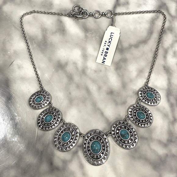 NWT Lucky Brand Turquoise Silver Necklace, Turquoise Statement Necklace - Picture 1 of 10